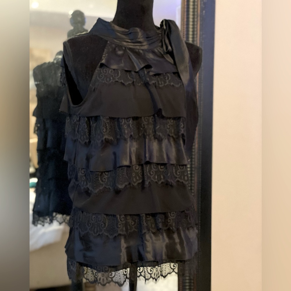 WHBM silk and lace blouse mock neck